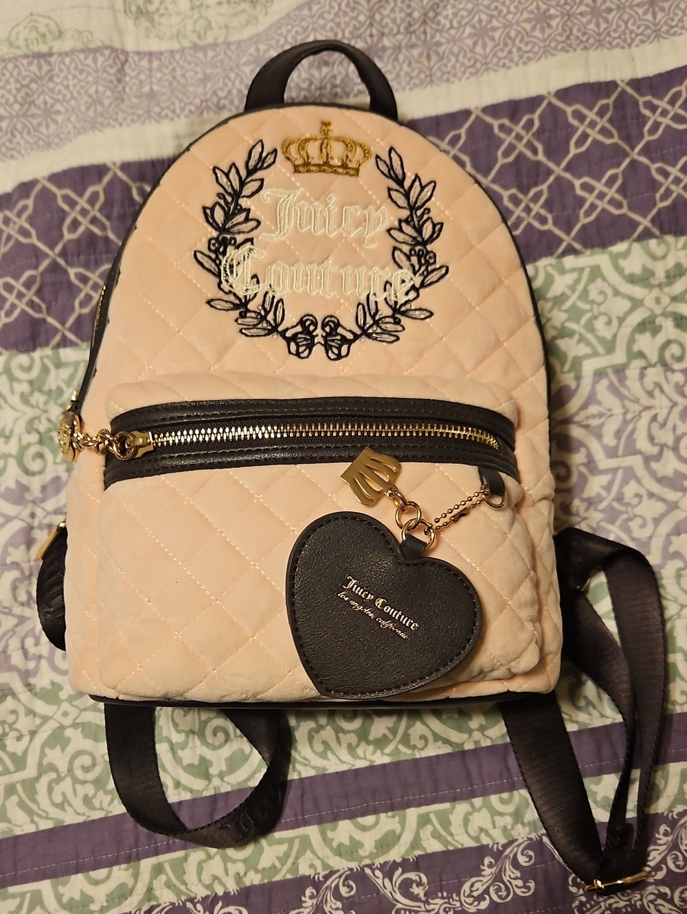 Juicy Couture Blush Quilted Mini Backpack with Heart Charm